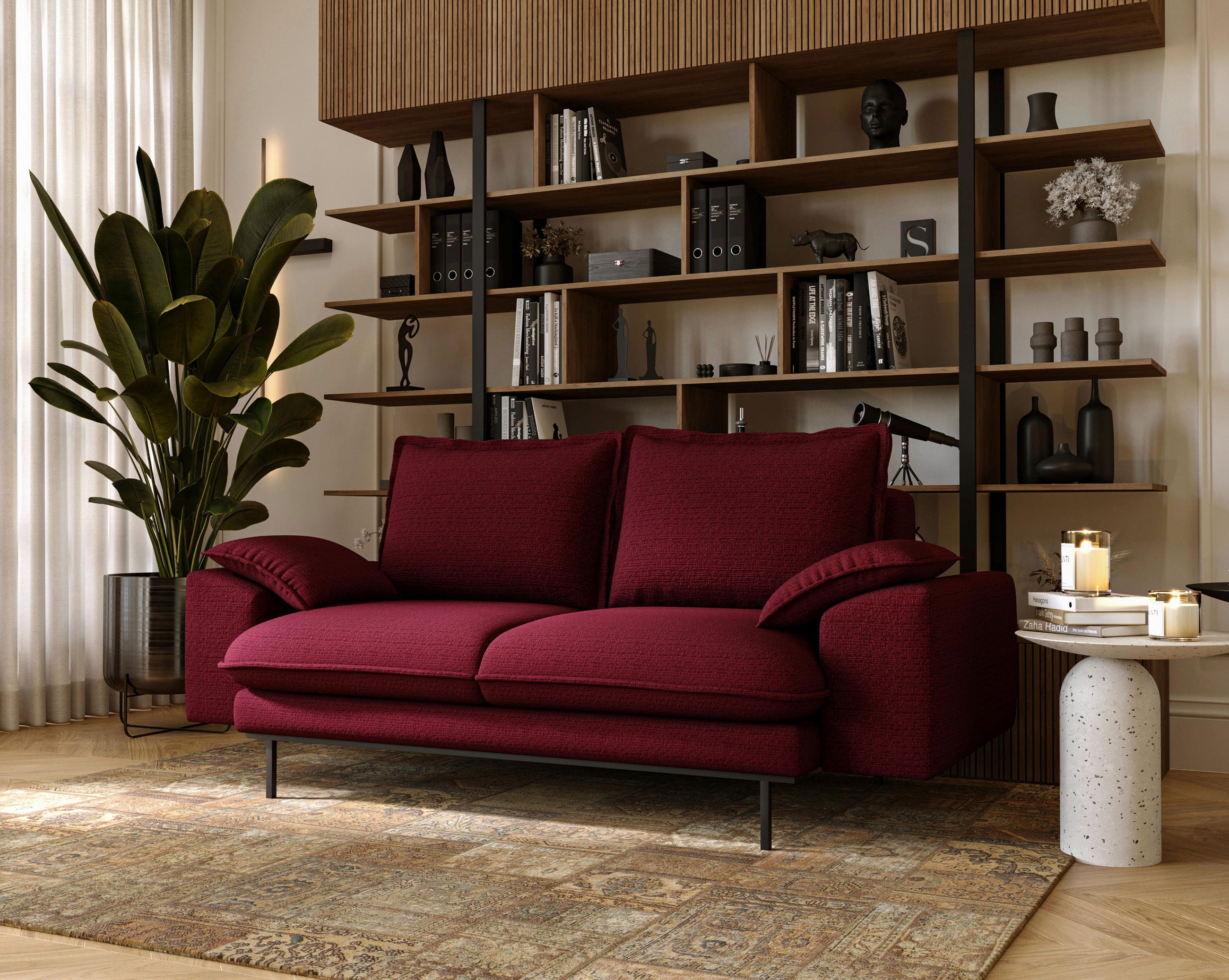 2-SITZER-SOFA Struktur Bordeaux  - Bordeaux/Schwarz, Design, Textil/Metall (195/92/97cm) - Livetastic