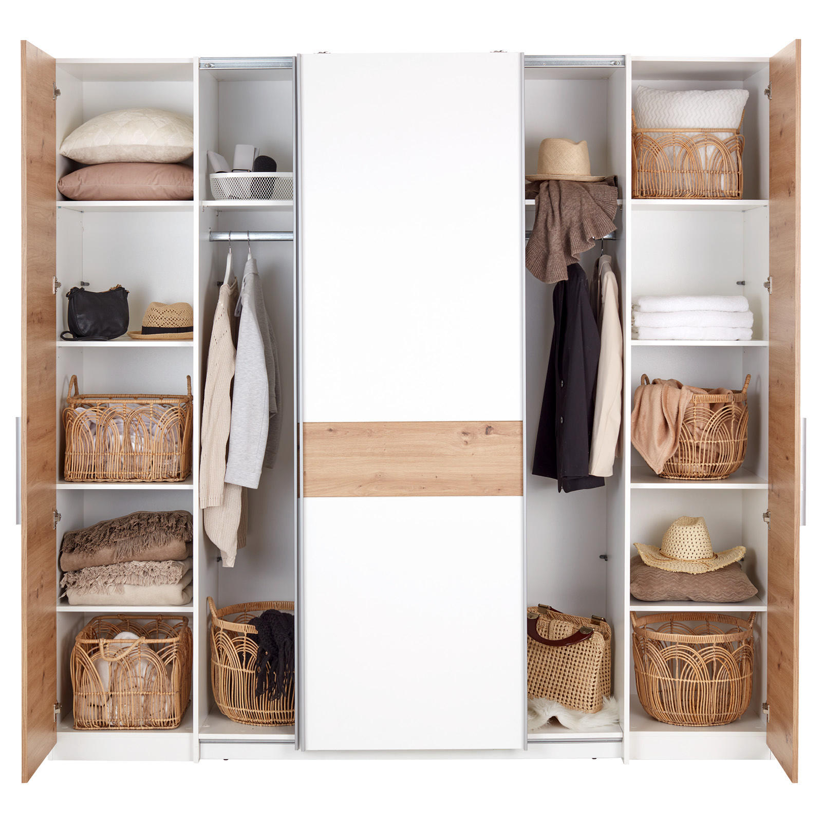 DREHTÜRENSCHRANK 215/215/62 cm 4-türig Weiß, Eiche Artisan  - Chromfarben/Weiß, KONVENTIONELL, Holzwerkstoff (215/215/62cm)