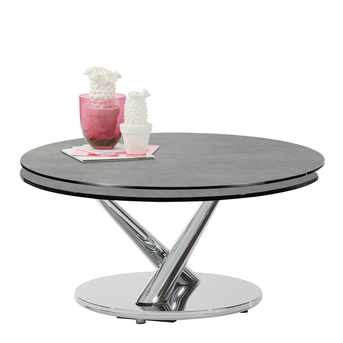 COUCHTISCH in Metall, Keramik 80-128/80/40 cm  - Chromfarben/Grau, Design, Keramik/Metall (80-128/80/40cm)