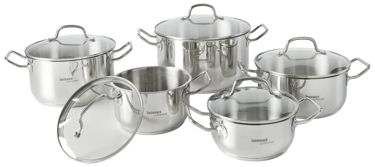 FŐZŐEDÉNYKÉSZLET 5 részes  - nemesacél/áttetsző, Basics, Üveg/fém - Homeware Profession.