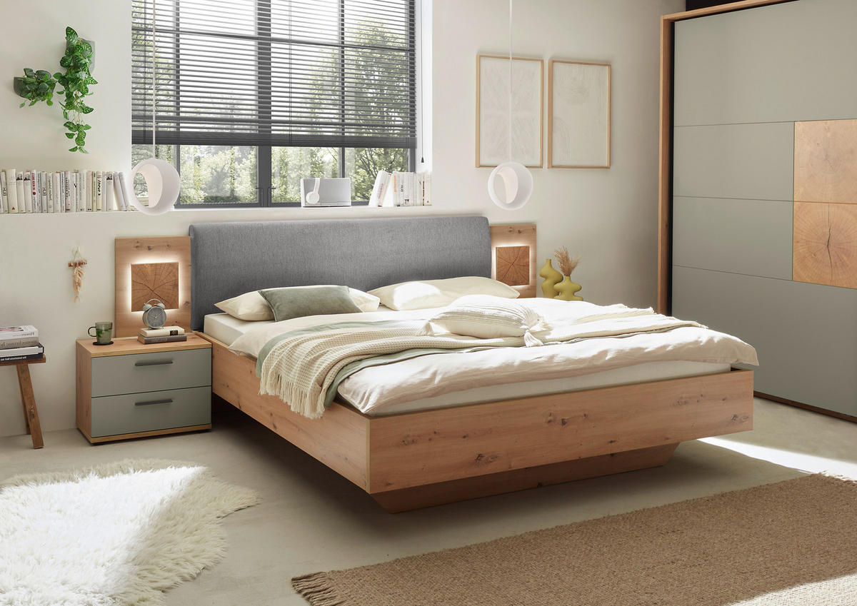 BETTANLAGE 180/200 cm  in Grau, Salbeigrün, Eiche Artisan  - Salbeigrün/Eiche Artisan, KONVENTIONELL, Holzwerkstoff/Textil (180/200cm) - Xora