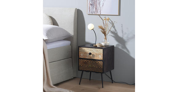 NACHTSCHRANK 40/55/35 cm Mangoholz massiv - Dunkelbraun/Messingfarben, LIFESTYLE, Holz/Metall (40/55/35cm) - Landscape