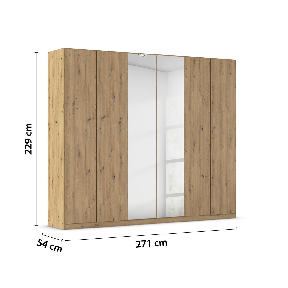 FALTTÜRENSCHRANK 271/229/54 cm 6-türig Eiche Artisan  - Eiche Artisan, Holzwerkstoff (271/229/54cm) - Rauch Möbel