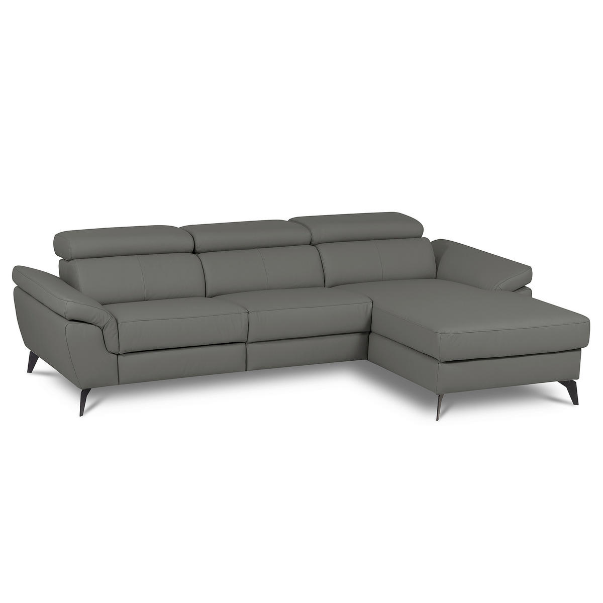 ECKSOFA SONO in Lederlook Echtleder Anthrazit Armteilverstellung, Kopfteilverstellung  252/179 cm  - Anthrazit/Schwarz, Design, Leder/Textil (252/179cm) - Livetastic
