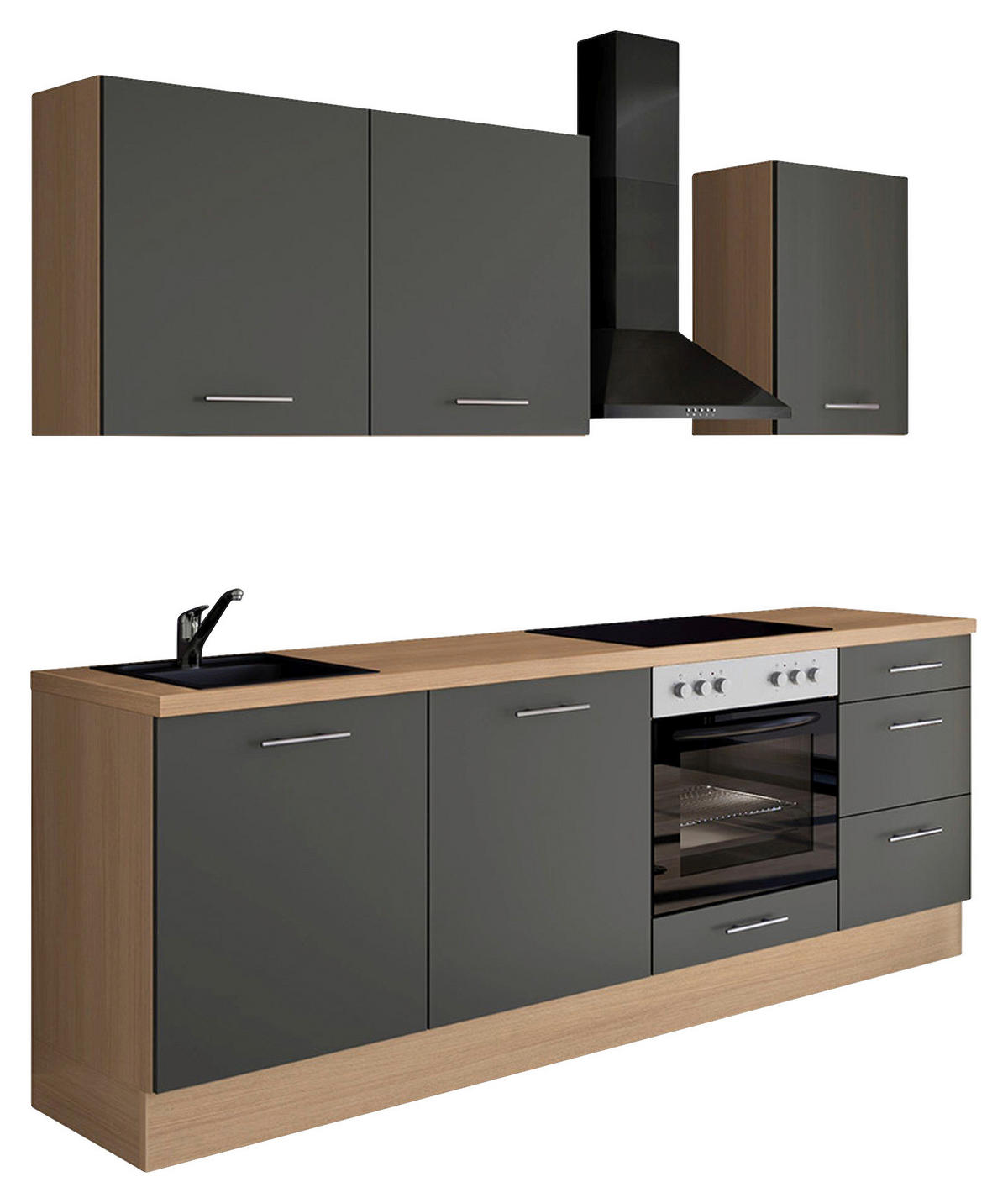 KÜCHENLEERBLOCK 230 cm   in Graphitfarben  - Edelstahlfarben/Eichefarben, Design, Holzwerkstoff/Metall (230cm) - Impuls