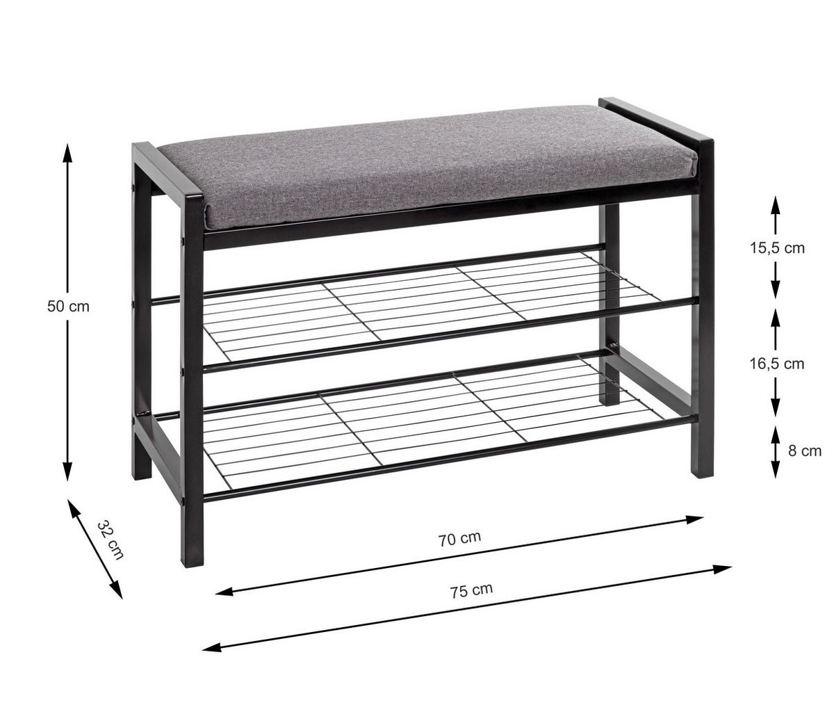 HALLBÄNK 75/50/32 cm  - svart/grå, Basics, metall/textil (75/50/32cm) - Best Price