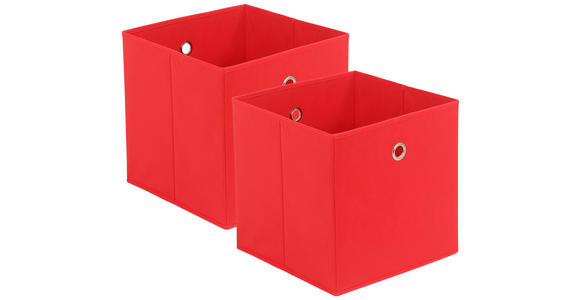 FALTBOX 2er Set Metall, Textil, Karton Rot, Silberfarben  - Rot/Silberfarben, Design, Karton/Textil (32/32/32cm) - Carryhome