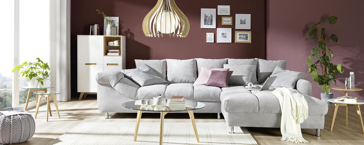 ECKSOFA Grau, Silberfarben Webstoff  - Silberfarben/Grau, Design, Textil/Metall (337/228cm) - Carryhome