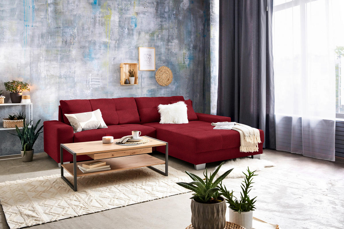 HÖRNSOFFA i flatväv mörkröd  - mörkröd/silver, Klassisk, trä/textil (273/192cm) - MID.YOU