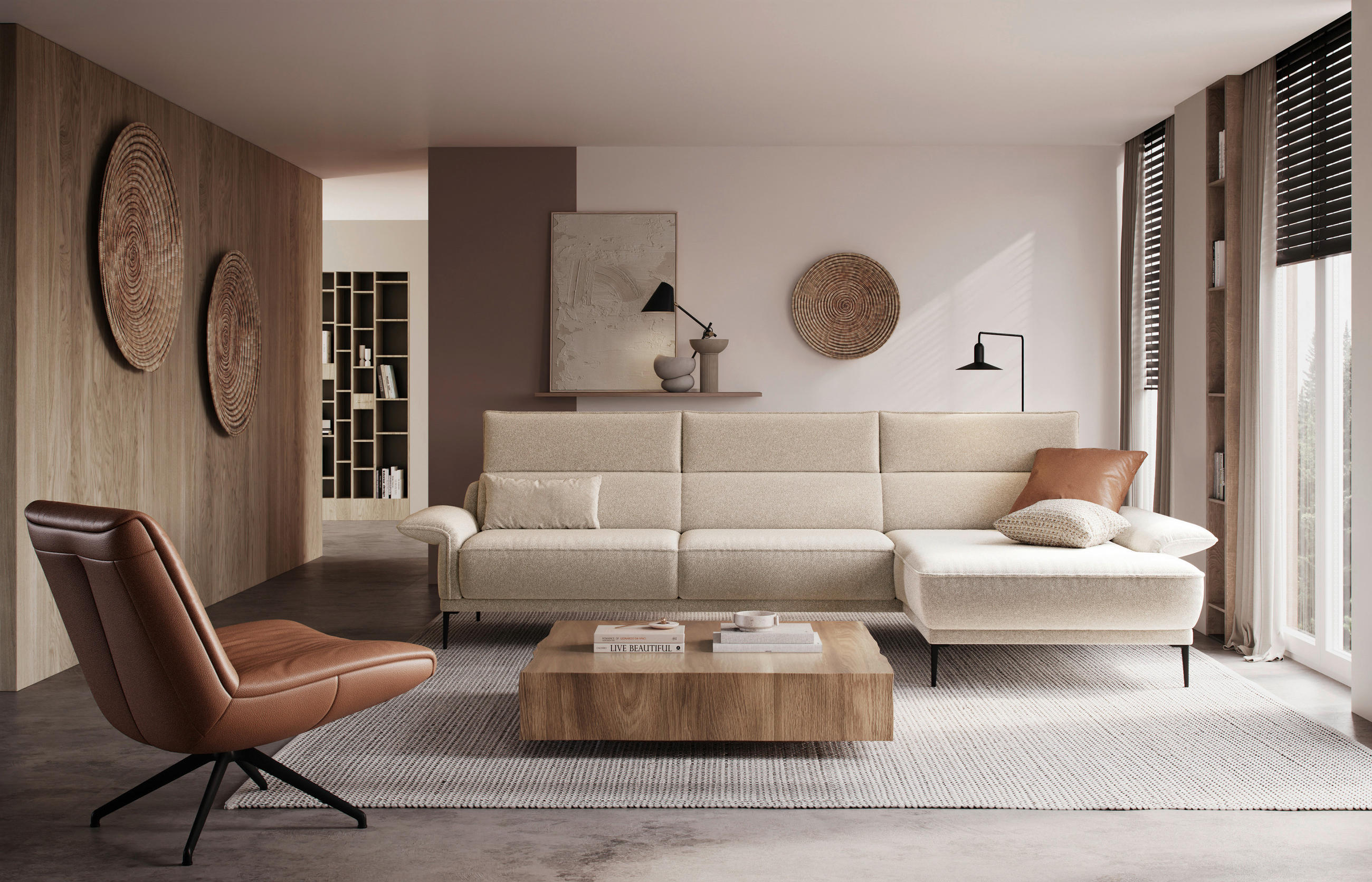 ECKSOFA in Bouclé Creme  - Creme/Schwarz, Design, Textil/Metall (330/186cm) - Johann Jakob