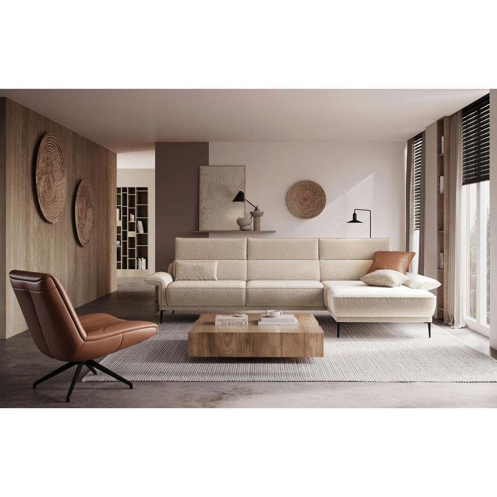 Thumbnail - Johann Jakob Ecksofa, Creme, Textil, 3-Sitzer, Ottomane rechts, L-Form, 330x186 cm, Goldenes M, Fußauswahl, individuell ...