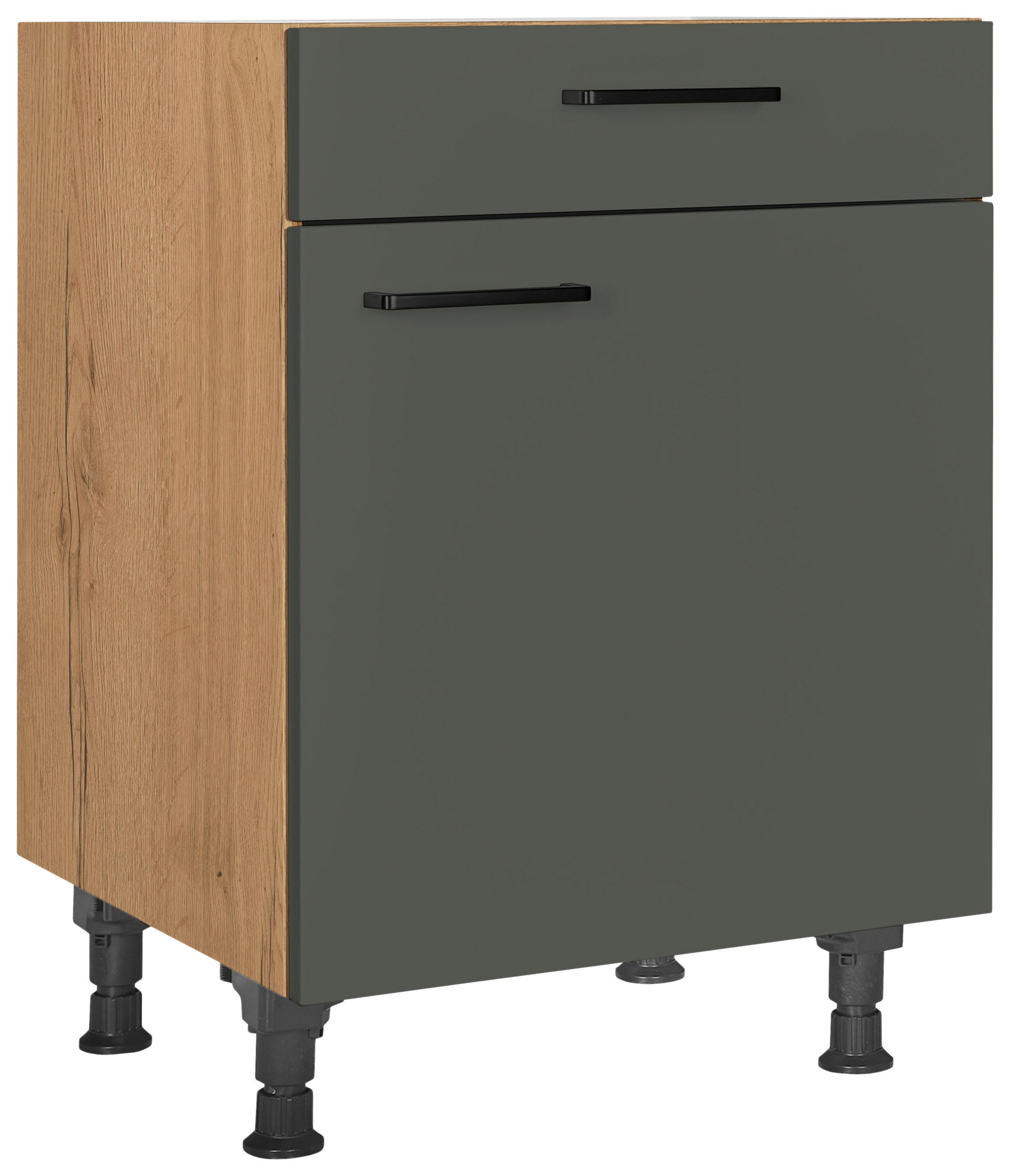 Nobilia Schubkastenunterschrank Easytouch Grün, Eiche 60x87x56 cm