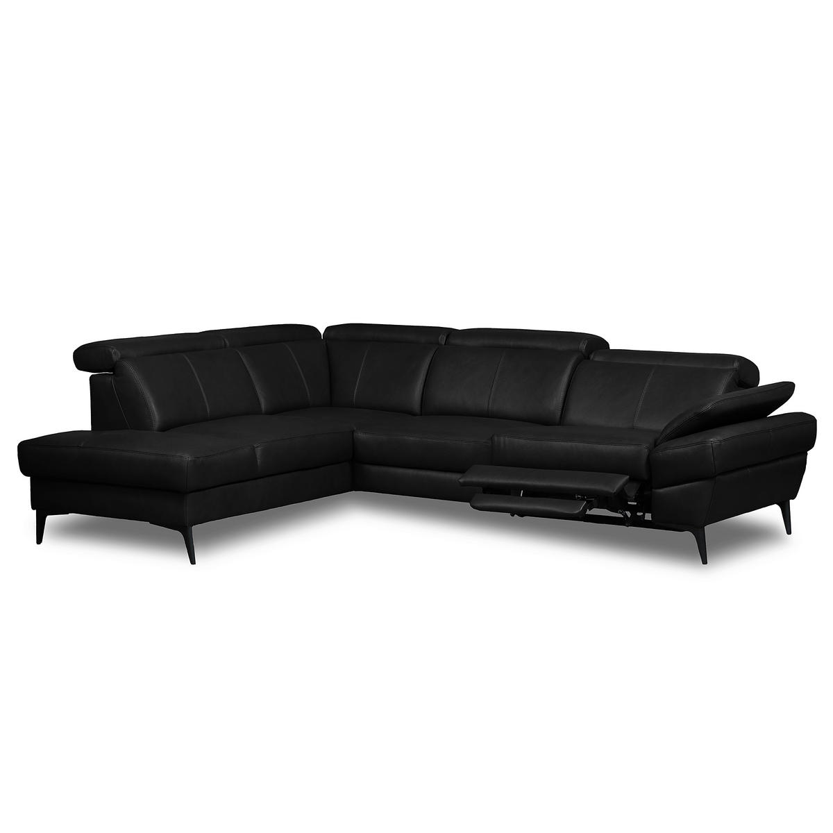 ECKSOFA Lederlook Echtleder Schwarz  - Schwarz, Design, Leder/Textil (211/264cm) - Livetastic