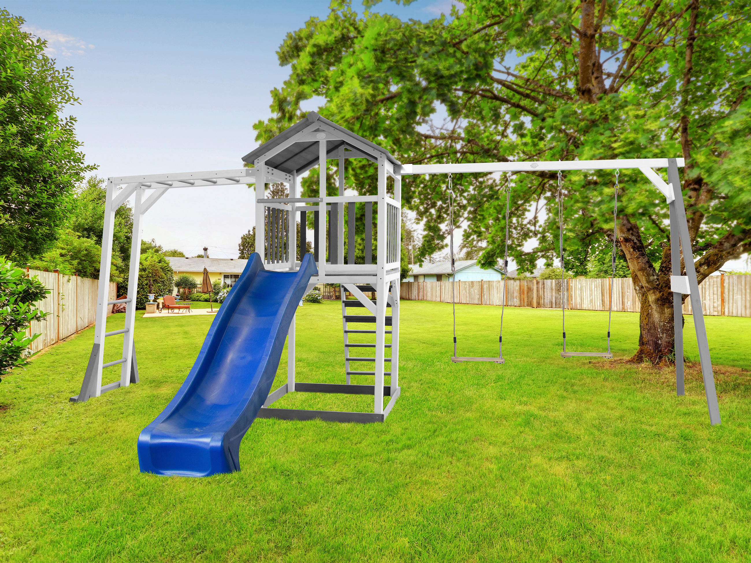 SPIELTURM 519/241.9/349 cm SPIELHAUS BEACH TOWER CLIMBING  - Blau/Weiß, Basics, Holz (519/241.9/349cm) - Ambia Garden