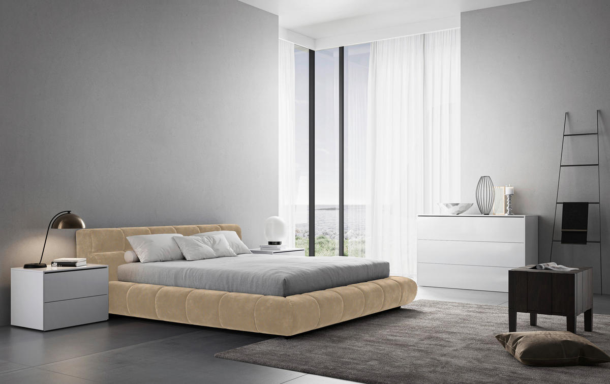 POLSTERBETT 200/200 cm,  in Sandfarben,  - Sandfarben/Schwarz, Design, Textil/Metall (200/200cm) - Belluti