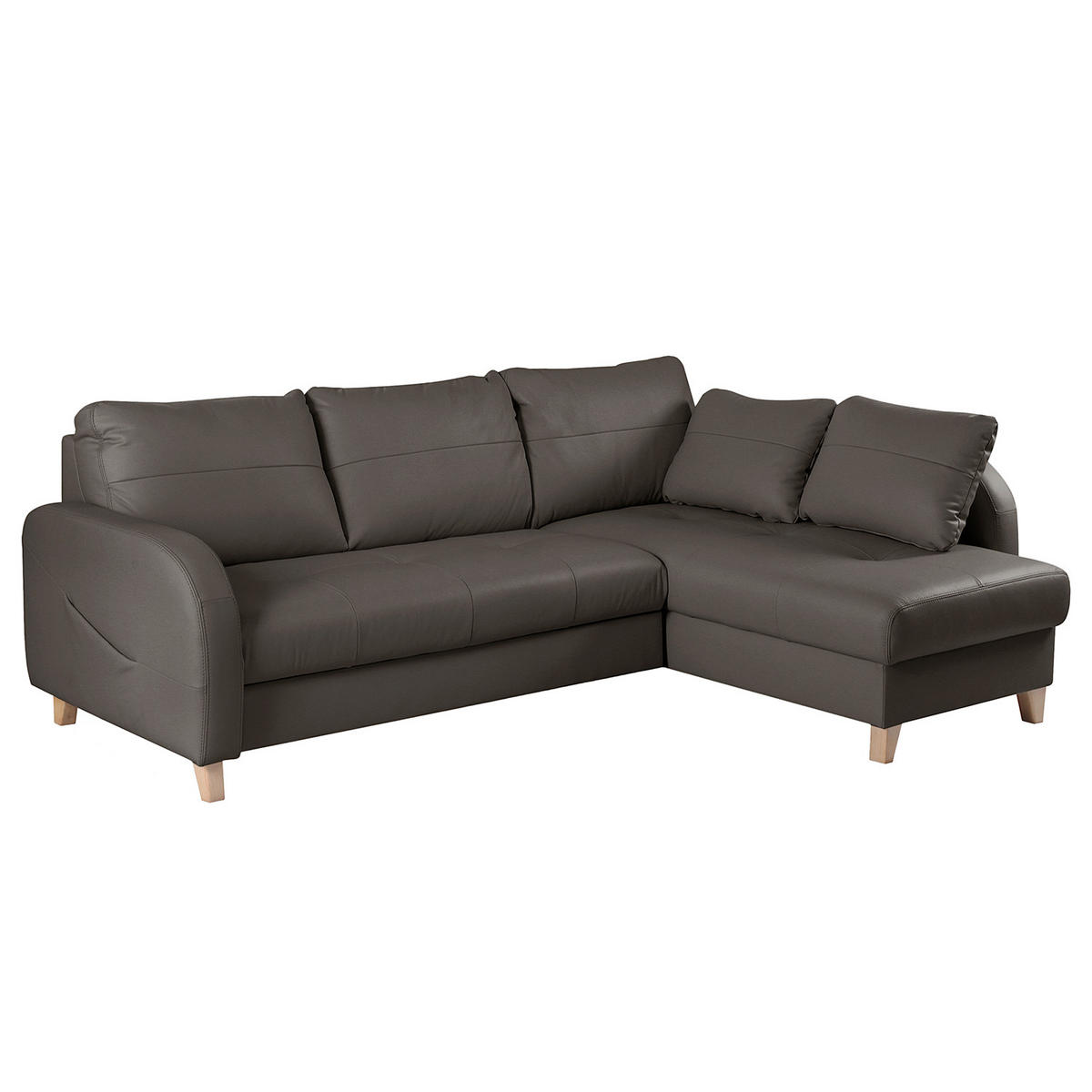 ECKSOFA Dunkelbraun Echtleder Lederlook  - Dunkelbraun/Buchefarben, Design, Leder/Holz (227/168cm) - Livetastic