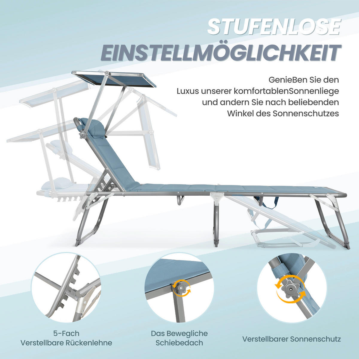 GARTENLIEGE - Blau/Graphitfarben, Basics, Textil/Metall (55/108/55cm) - Modante