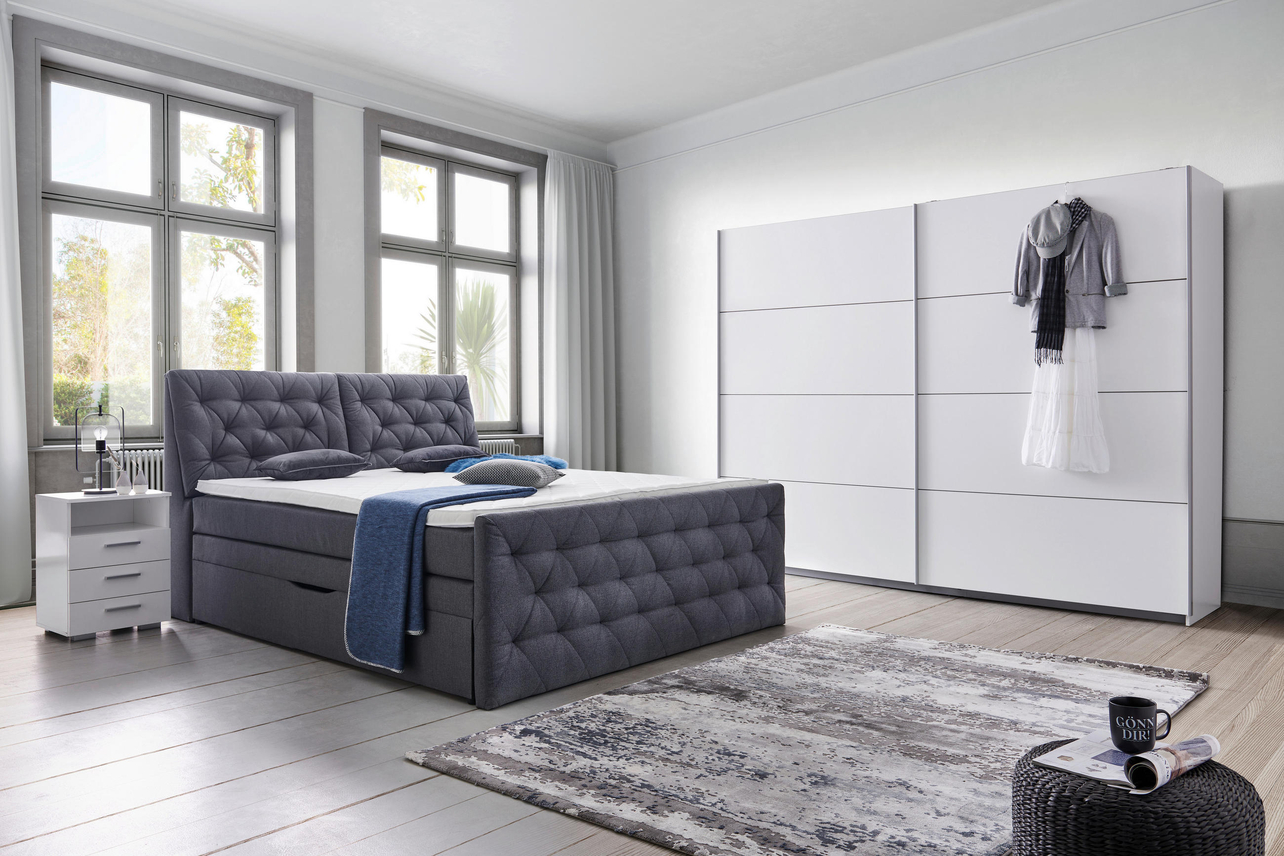 BOXSPRINGBETT 160/200 cm  in Dunkelgrau  - Dunkelgrau/Schwarz, Konventionell, Kunststoff/Textil (160/200cm) - Carryhome