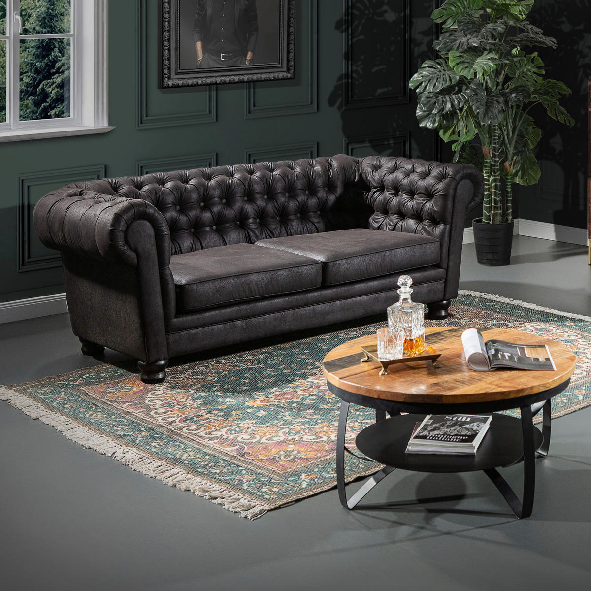 LIVETASTIC Chesterfield Sofa Mikrofaser Dunkelgrau
