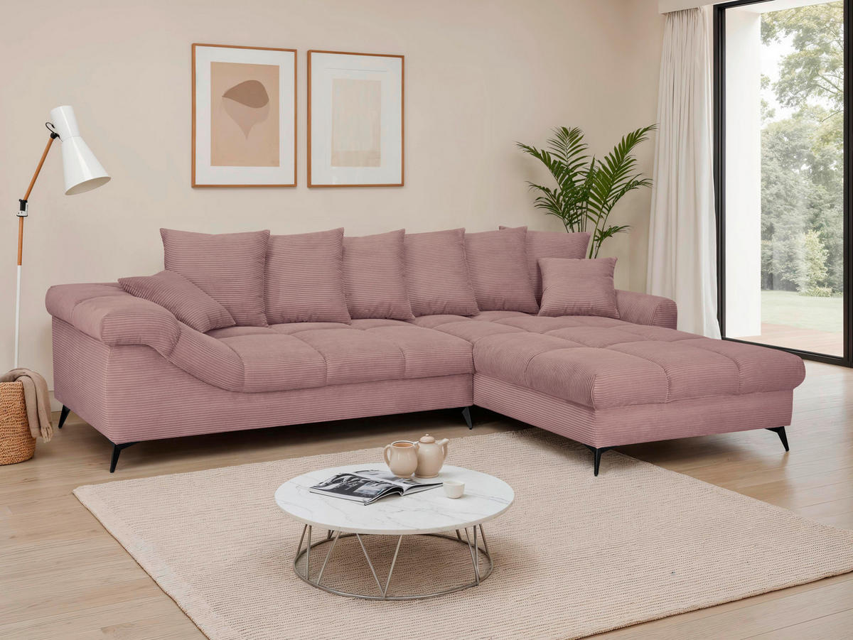 ECKSOFA Lila Cord Rückenkissen, Armlehnenkissen, Rücken echt  - Lila/Schwarz, KONVENTIONELL, Textil/Metall (332/231cm) - Carryhome
