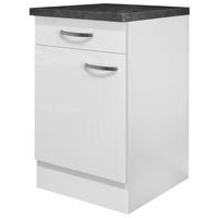 KÜCHENUNTERSCHRANK 50/86/60 cm  in Weiß, Weiß Hochglanz  - Schieferfarben/Edelstahlfarben, MODERN, Holzwerkstoff/Metall (50/86/60cm) - FlexWell