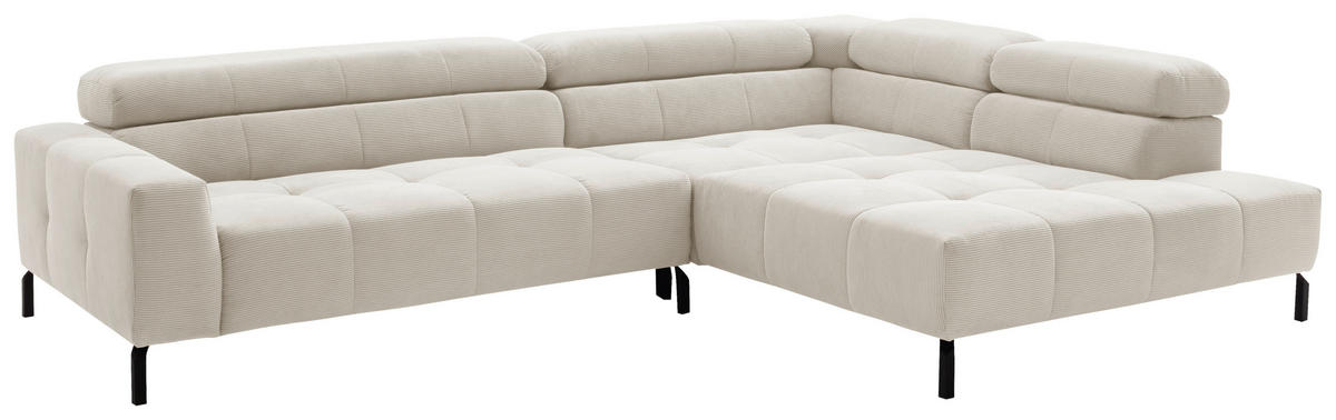 SEDEŽNA GARNITURA, rebrasti žamet bela  - črna/bela, Moderno, kovina/tekstil (308-311/219cm) - Pure Home Comfort