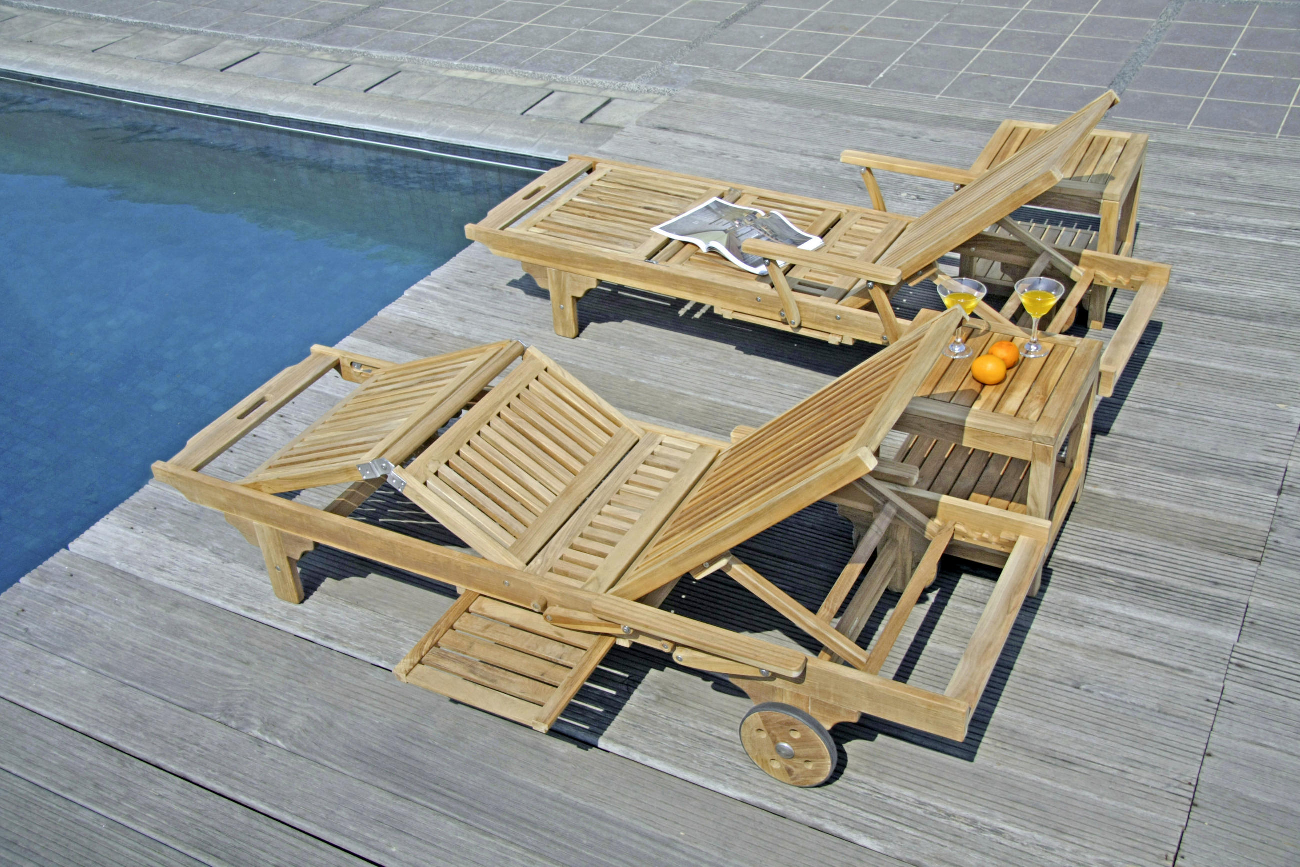 GARTENLIEGE Teakholz Edelstahlfarben, Teakfarben  - Edelstahlfarben/Teakfarben, KONVENTIONELL, Holz/Metall (62/50/200cm) - Zebra 