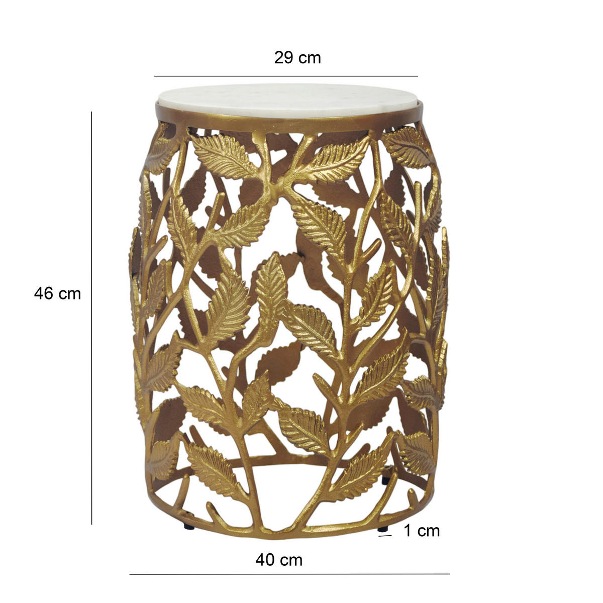 ODKLÁDACÍ STOLEK, bílá, barvy zlata, kámen, 40/40/46 cm - bílá/barvy zlata, Design, kov/kámen (40/40/46cm) - MID.YOU