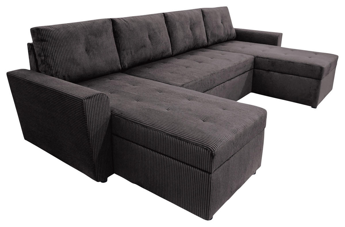 WOHNLANDSCHAFT TERMOLI Graubraun Cord  - Graubraun/Schwarz, Design, Kunststoff/Textil (155/296/155cm) - MID.YOU