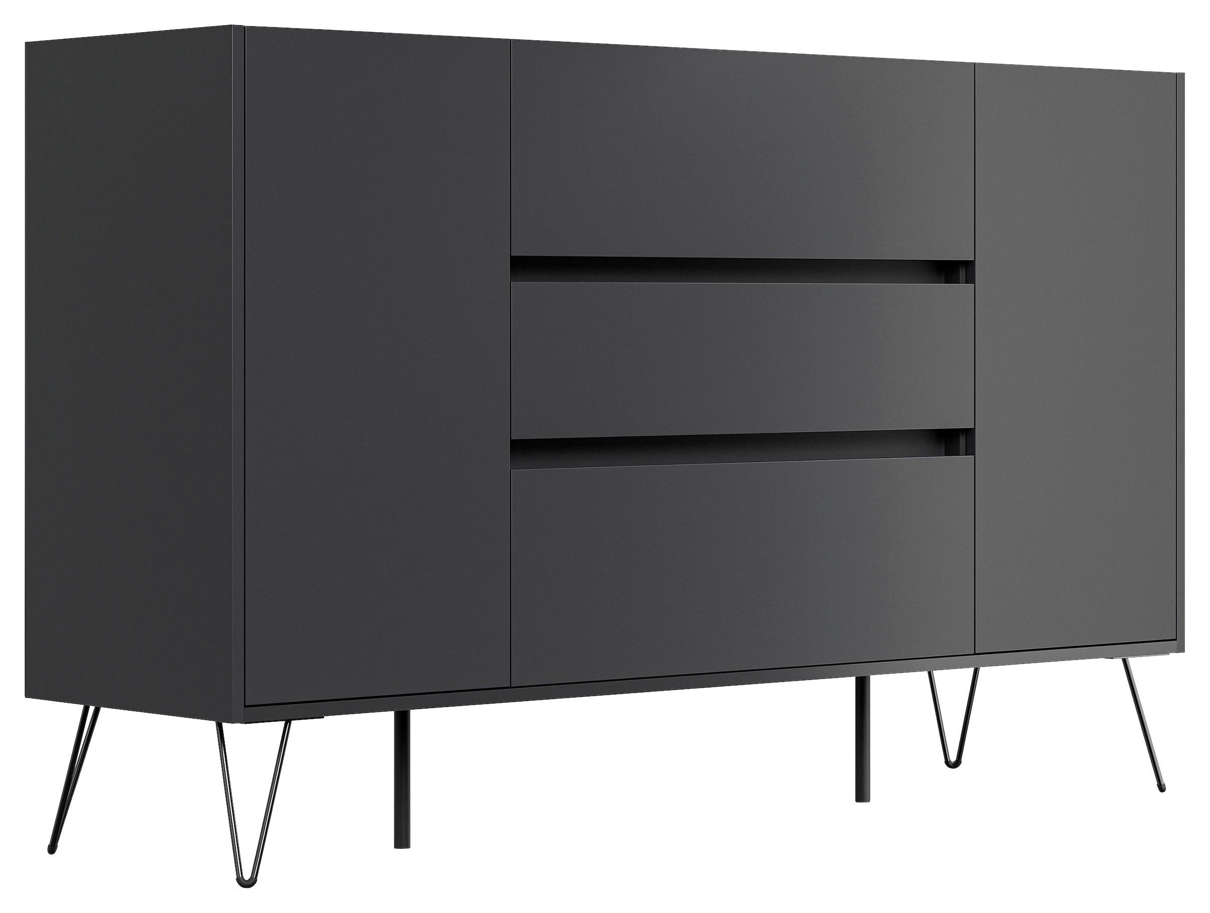 SIDEBOARD Posseik Industrial 155/93,6/42 cm 3 Schublade(n)  - Graphitfarben/Schwarz, Design, Holzwerkstoff/Metall (155/93,6/42cm) - P & B