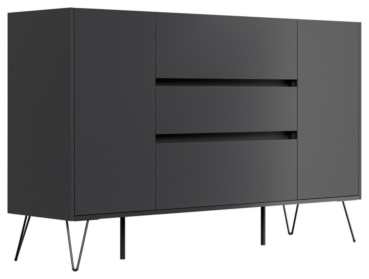 SIDEBOARD Posseik Industrial 155/93,6/42 cm 3 Schublade(n)  - Graphitfarben/Schwarz, Design, Holzwerkstoff/Metall (155/93,6/42cm) - P & B