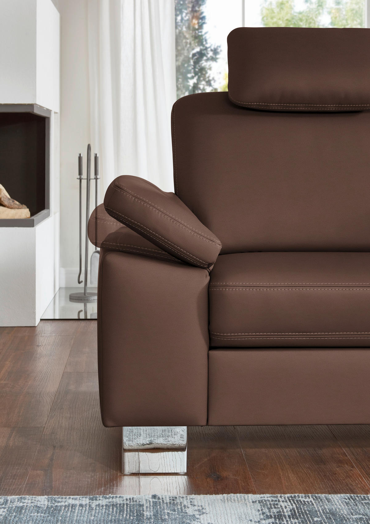 ECKSOFA  in Echtleder Braun  248/235 cm  - Alufarben/Braun, Design, Leder/Metall (248/235cm) - Beldomo Premium