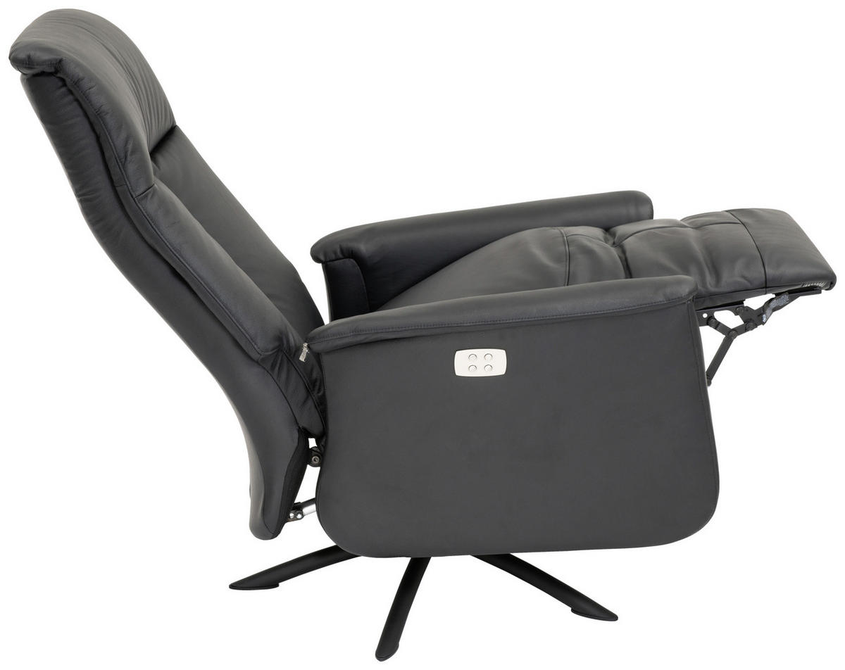 FÅTÖLJ i trä, metall, läder svart  - stålfärgad/svart, Design, metall/läder (77/112/87cm) - Welnova