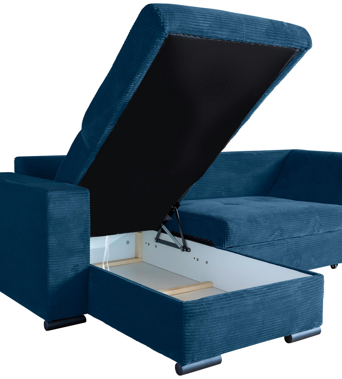 ECKSOFA Blau Cord  - Blau/Schwarz, KONVENTIONELL, Textil/Metall (168/258cm) - Carryhome