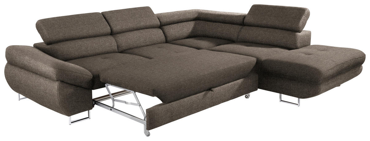 ECKSOFA in Webstoff Graubraun  - Graubraun, Design, Textil/Metall (280/235cm) - Hom`in