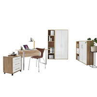 BÜRO erweiterbar, in verschiedenen Holz-Dekoren erhältlich, abschließbar Sonoma Eiche, Weiß Hochglanz - Weiß Hochglanz/Sonoma Eiche, MODERN, Holzwerkstoff/Metall - MID.YOU
