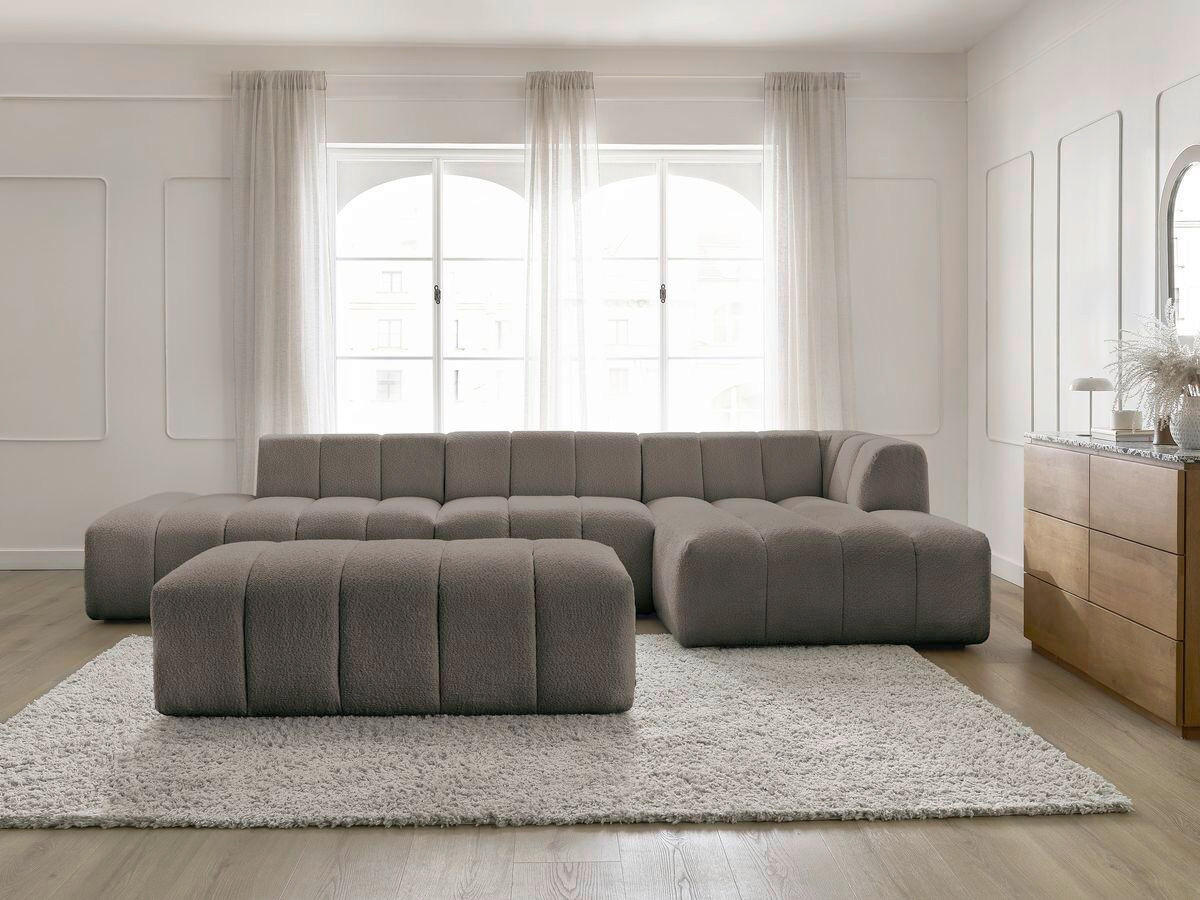 ECKSOFA Ottomane rechts  ANNECY Taupe Bouclé  - Taupe/Schwarz, MODERN, Kunststoff/Textil (262/170cm)