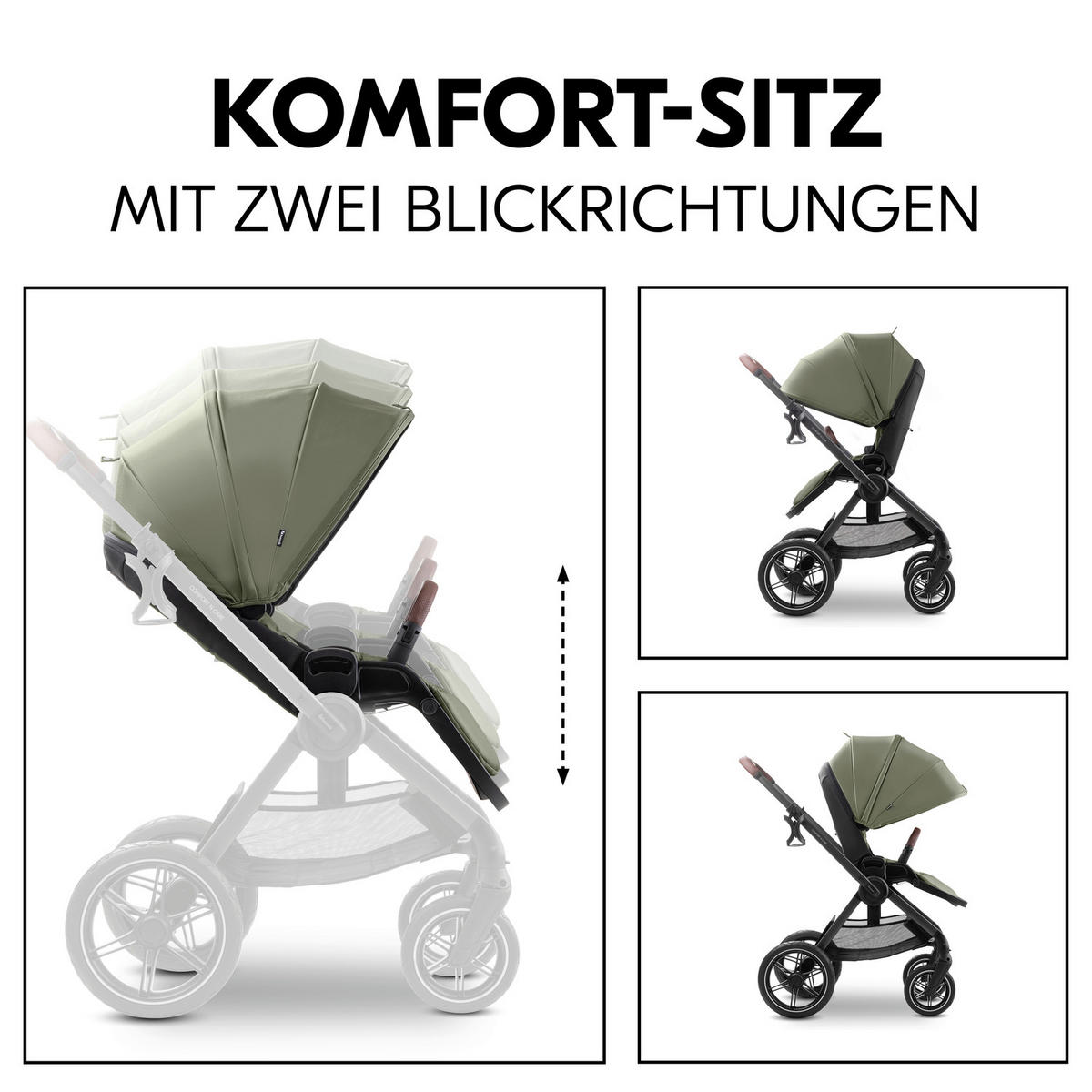 KOMBIKINDERWAGEN Comfort N Care Set  - Schwarz/Olivgrün, Basics, Textil/Metall - Hauck