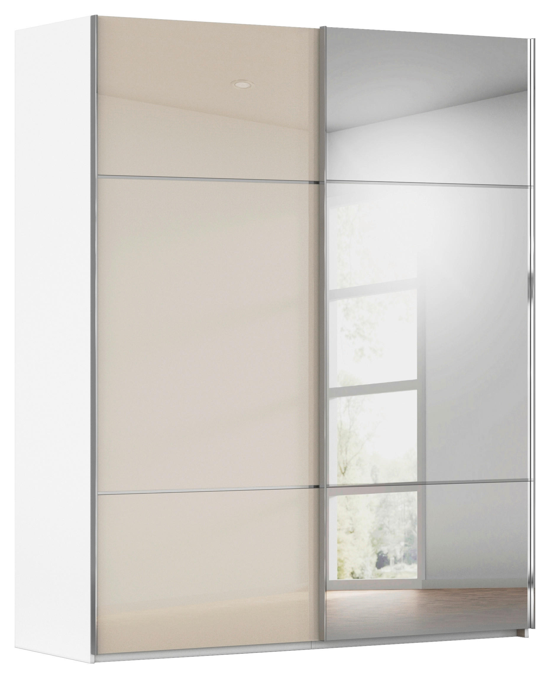 SCHWEBETÜRENSCHRANK 201/223/68 cm 2-türig Weiß, Champagner  - Chromfarben/Champagner, KONVENTIONELL, Glas/Holzwerkstoff (201/223/68cm) - Novel