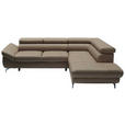 ECKSOFA in Echtleder Haselnussfarben  - Chromfarben/Haselnussfarben, Design, Leder/Metall (270/220cm) - Novel