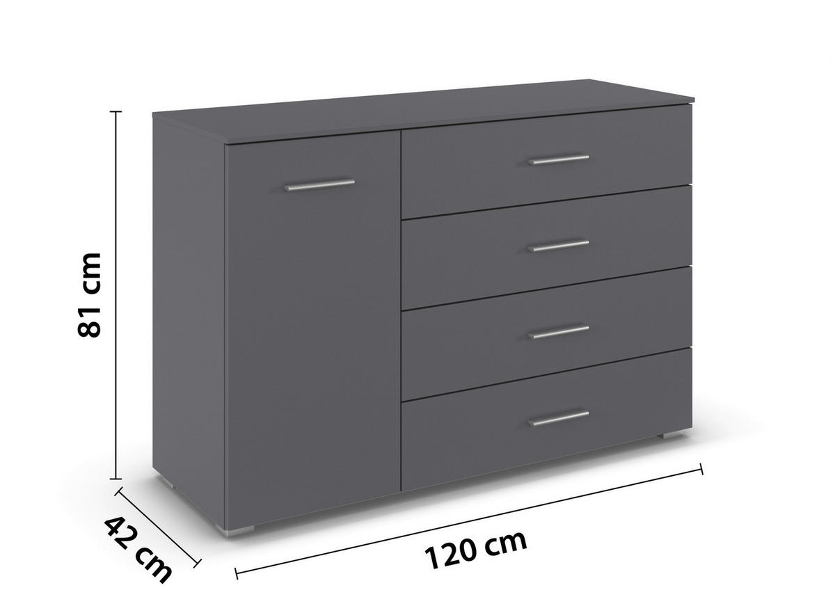 SIDEBOARD  120/81/42 cm 4 Schublade(n)  - Alufarben/Grau, KONVENTIONELL, Holzwerkstoff/Kunststoff (120/81/42cm) - home24