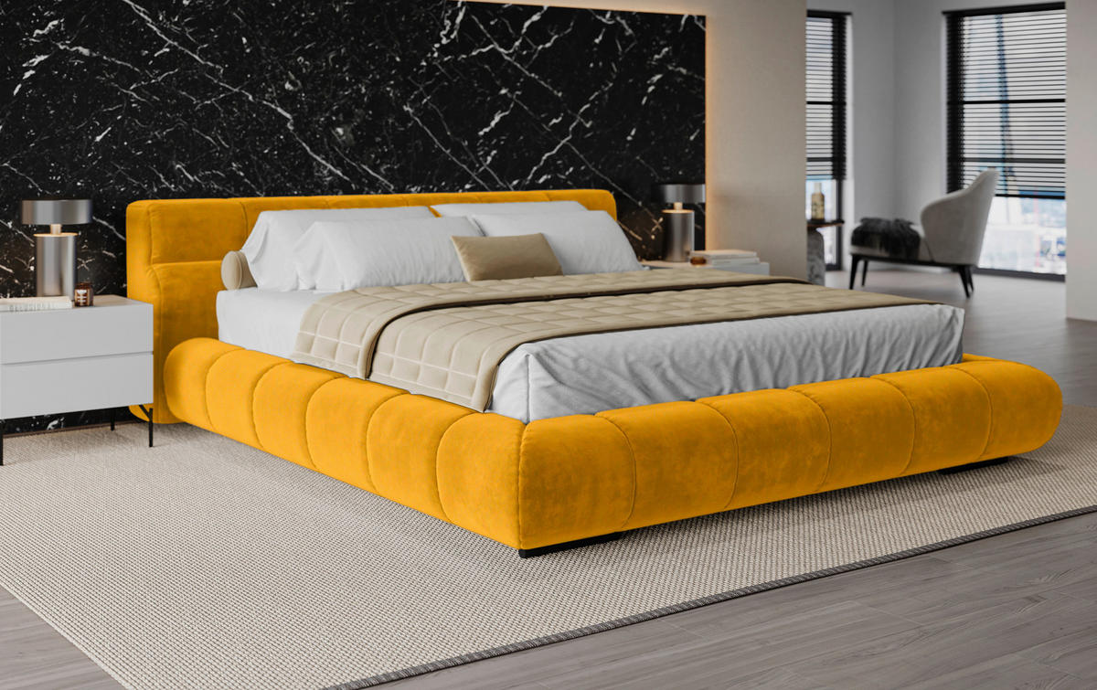 POLSTERBETT 200/200 cm,  in Currygelb,  - Currygelb/Schwarz, Design, Textil/Metall (200/200cm) - Belluti