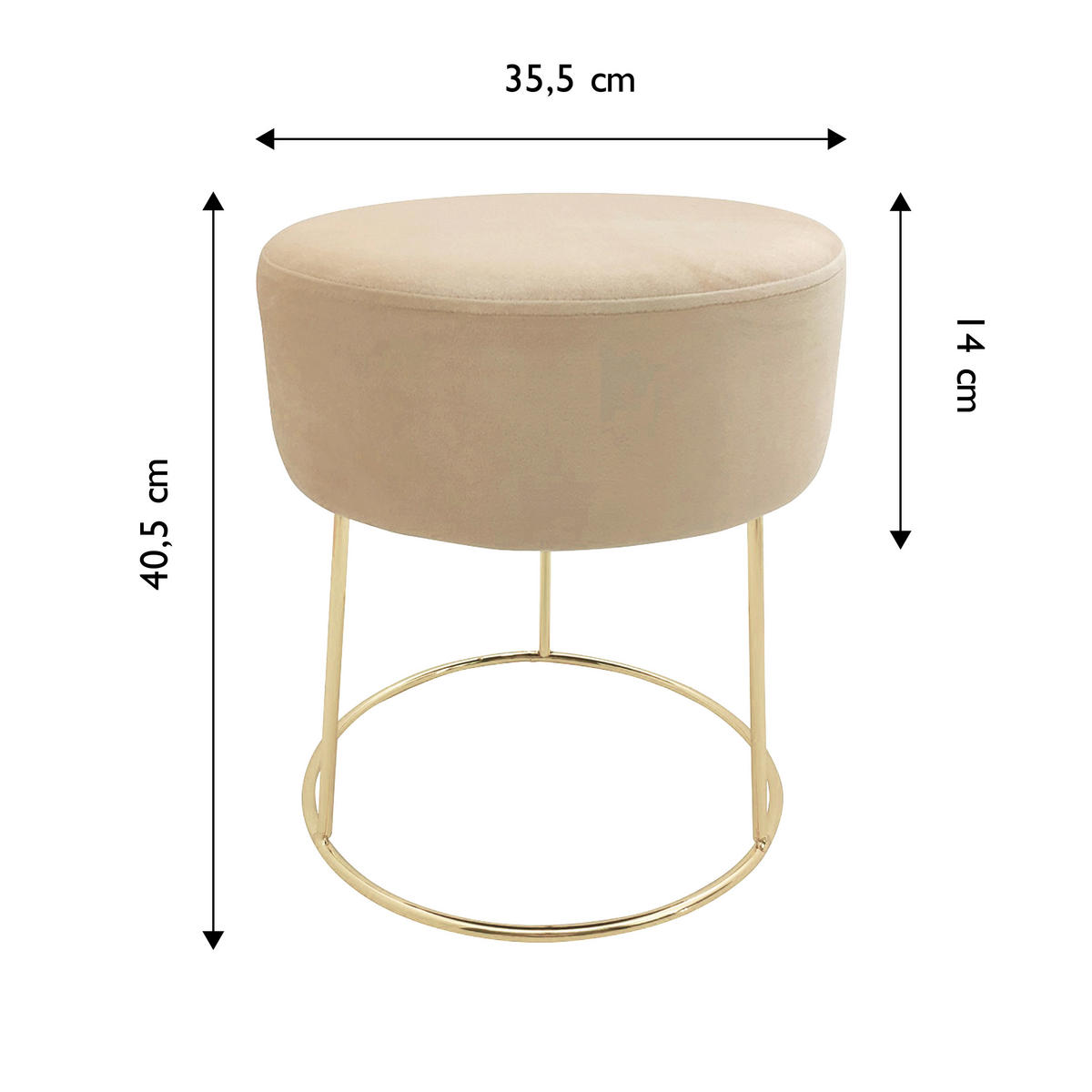 TABURETKA, textil, 35,5/40,5/35,5 cm - zlatá/krémová, Design, kov/textil (35,5/40,5/35,5cm) - Echtwerk