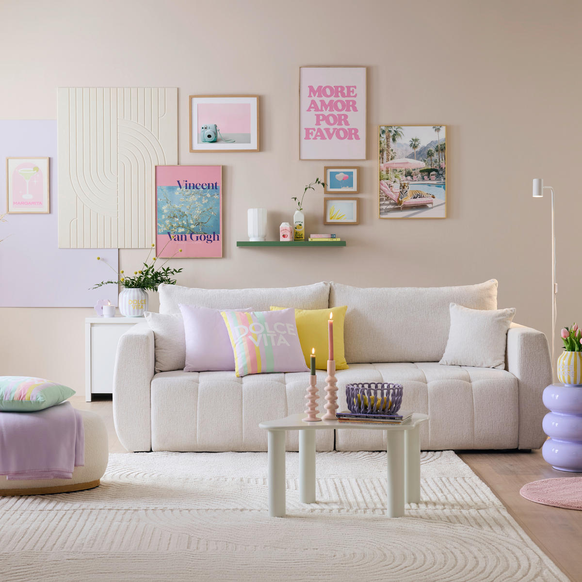 SCHLAFSOFA Chenille, Jacquard Creme  - Beige/Creme, Kunststoff/Textil (245/74-90/104cm) - MID.YOU