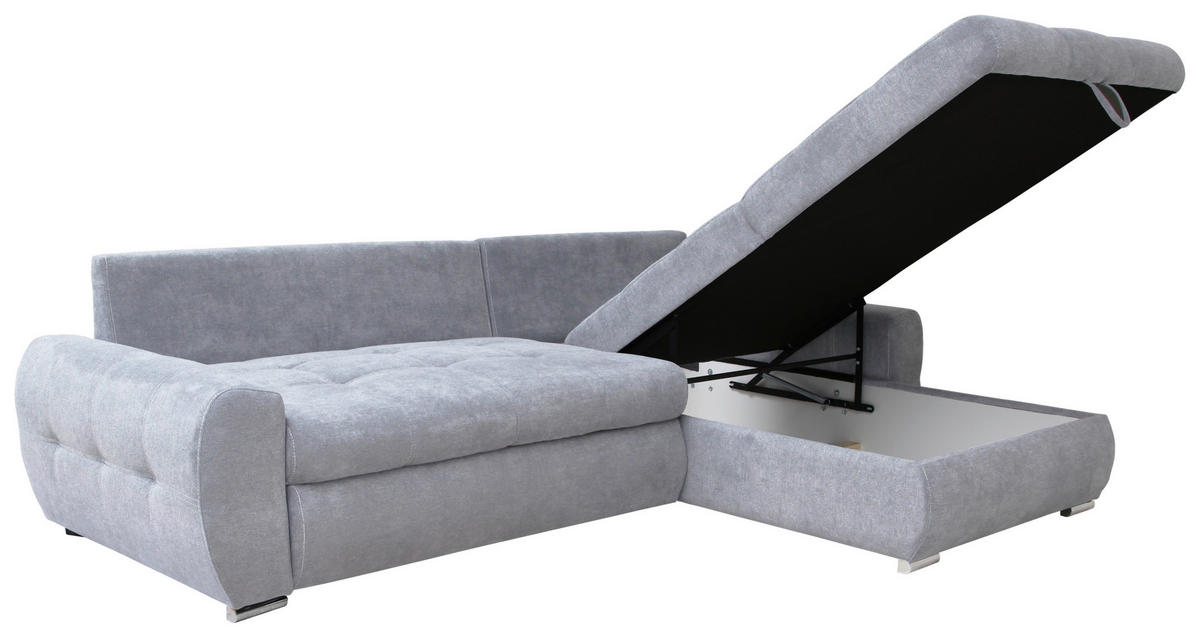 ECKSCHLAFSOFA in Velours Hellgrau  - Chromfarben/Weiss, Design, Kunststoff/Textil (277/175cm) - Livetastic
