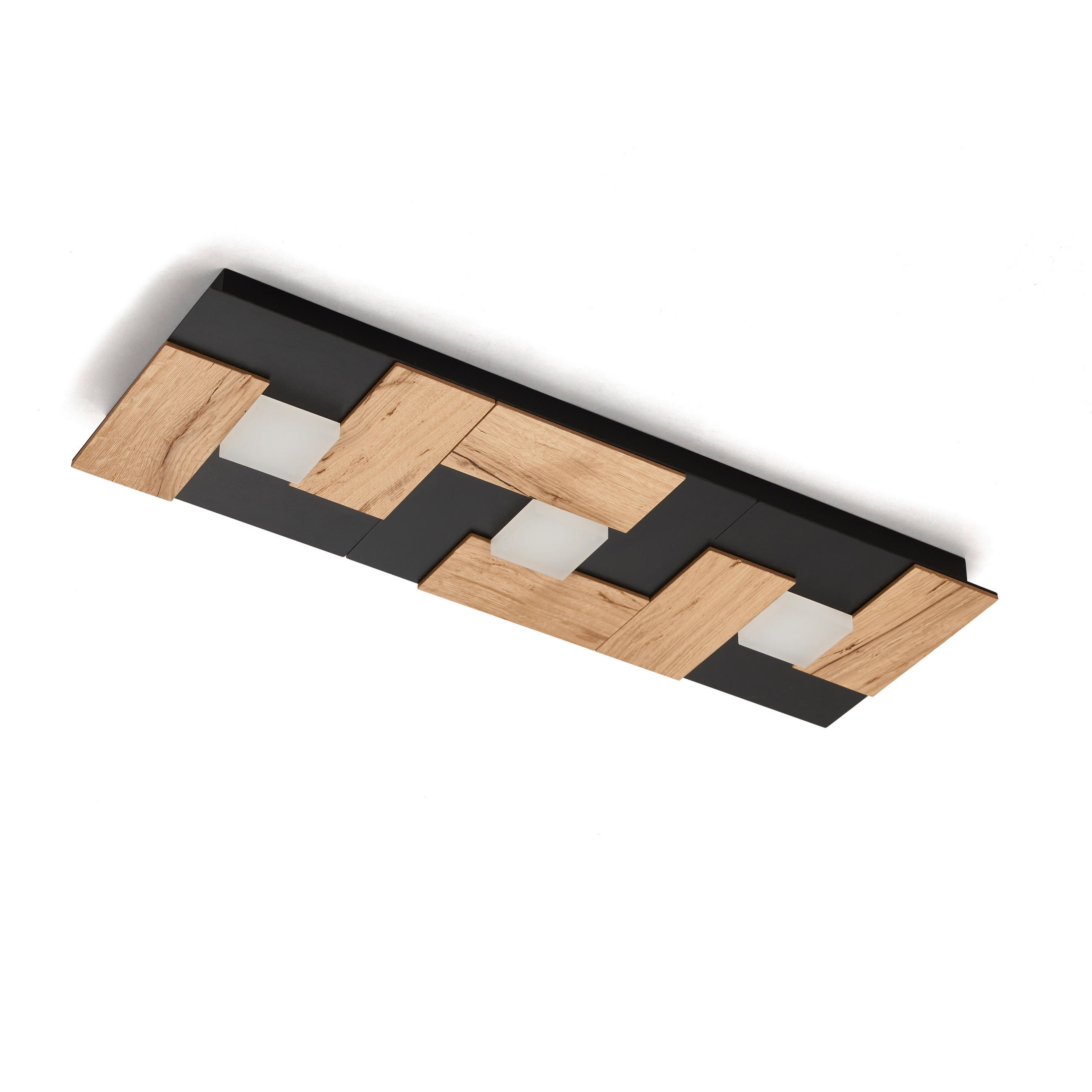LED-DECKENLEUCHTE Gr.662 Deckenleuchte  Asteiche / Schwarz matt 77/26/5 cm   - Wildeiche, Natur, Metall (77/26/5cm) - Ambiente