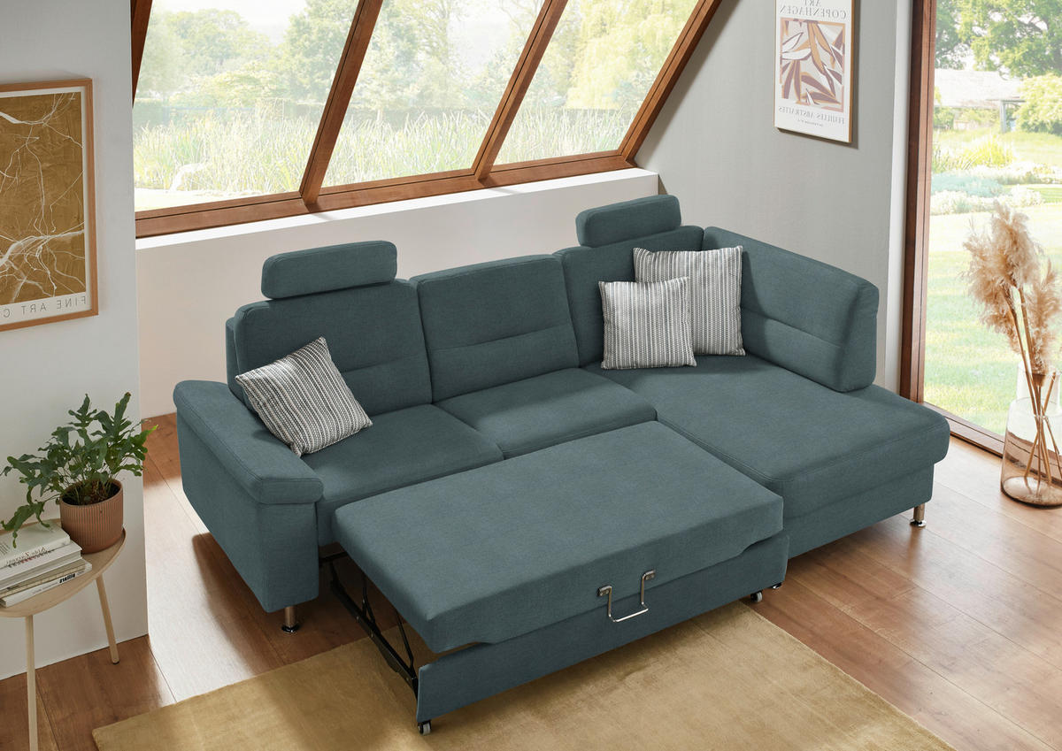 ECKSOFA Flachgewebe Dunkelgrau  - Dunkelgrau/Alufarben, Konventionell, Textil/Metall (244/160cm) - Beldomo Comfort