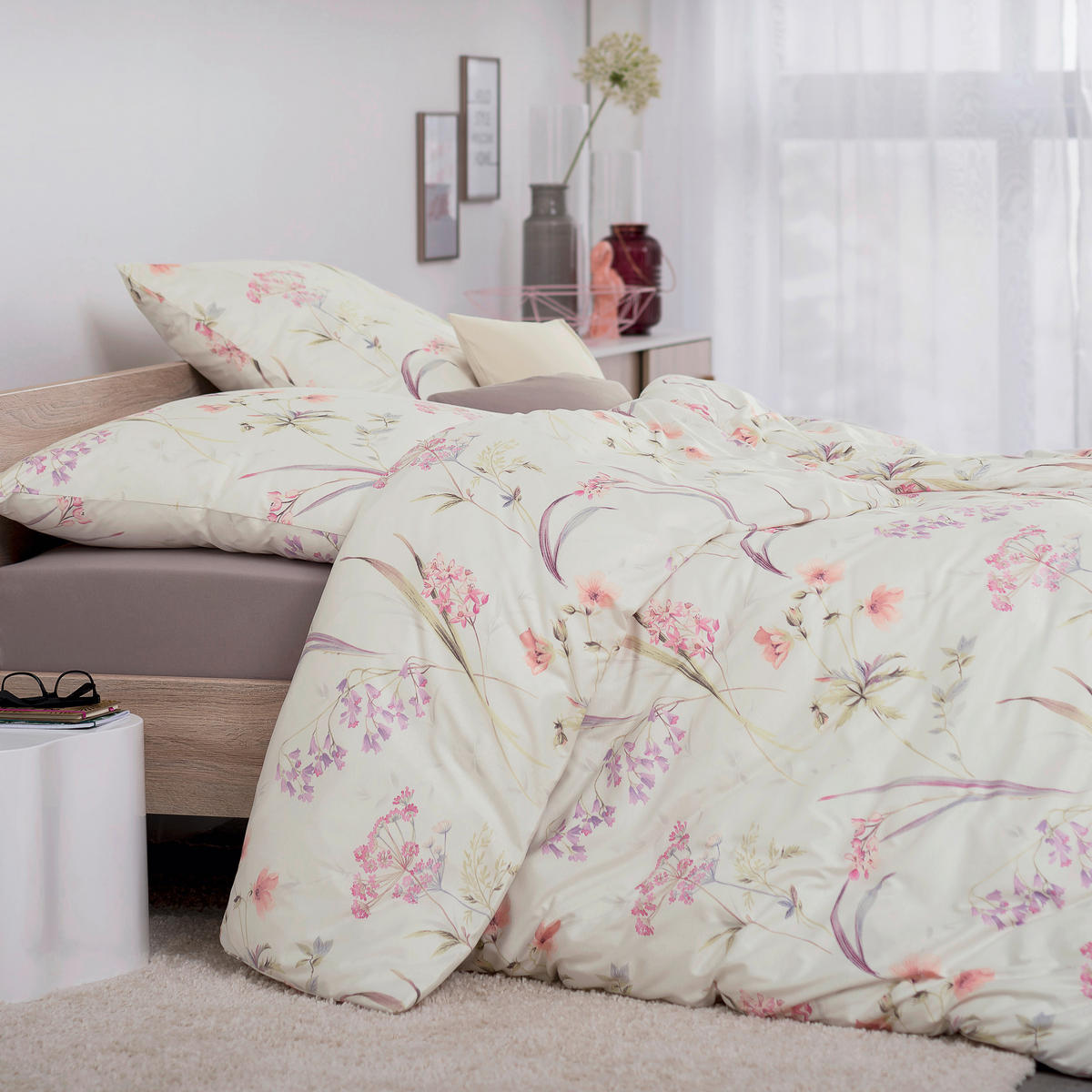 BETTWÄSCHESET Makosatin 160/210 cm  065 cm/100 cm  - Rosa/Grün, Konventionell, Textil (160/210cm) - Estella