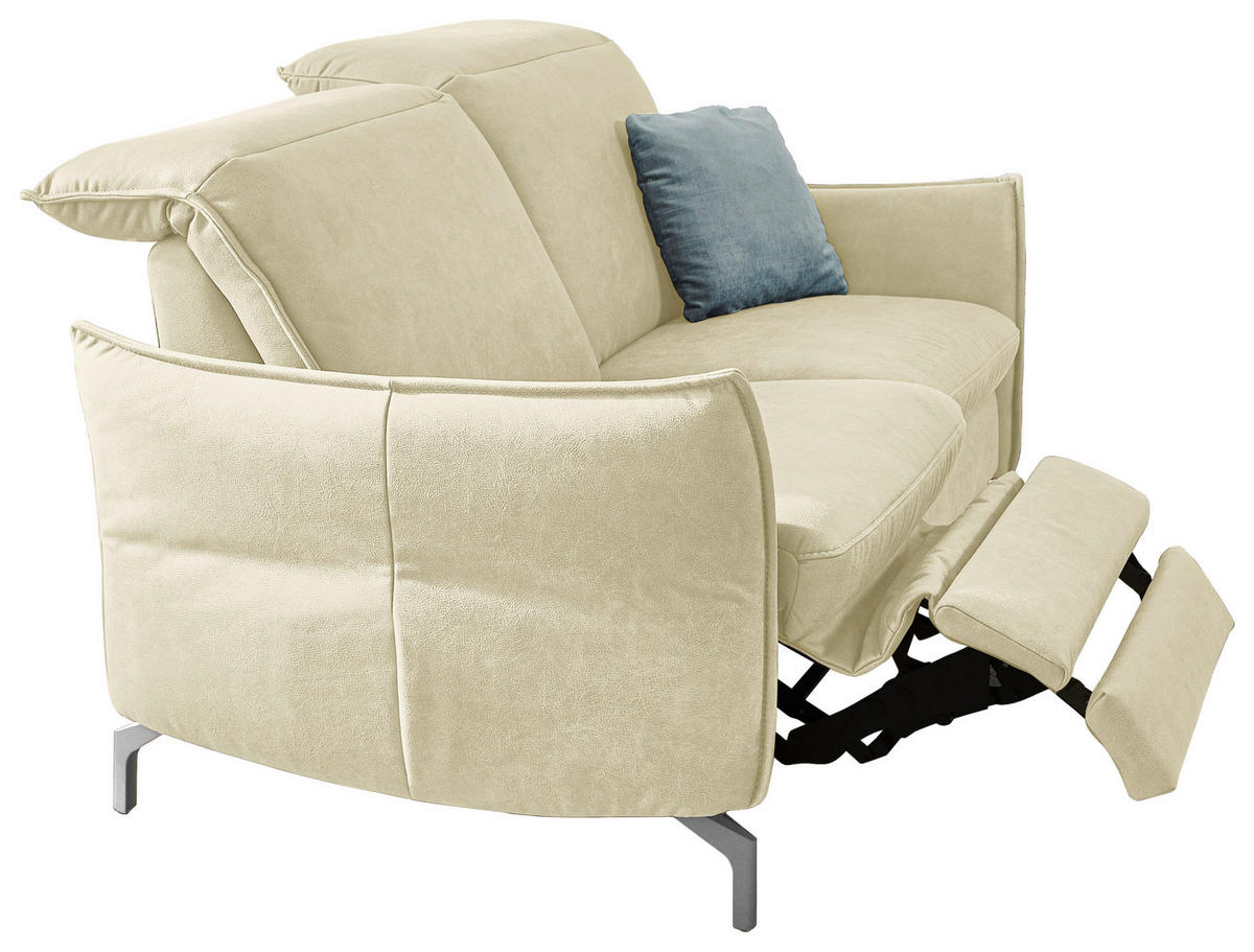 2-SITZER-SOFA in Echtleder Creme  - Creme/Schwarz, Modern, Leder/Metall (154/89/109cm) - Livetastic