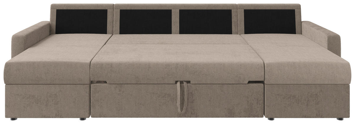 WOHNLANDSCHAFT Taupe Cord  - Taupe/Schwarz, KONVENTIONELL, Kunststoff/Textil (152/290/152cm) - Ti'me